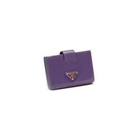 Prada-Porte-cartes Prada Saffiano Porte-cartes en toile en excellent état-Violet