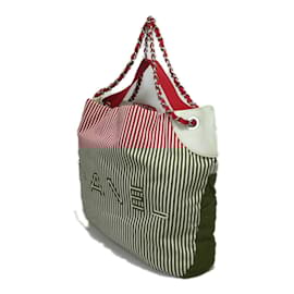 Chanel-Striped Cotton Rialto Tote Bag-Red