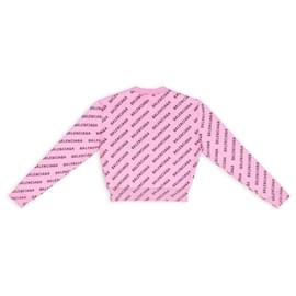 Balenciaga-WOMEN'S MINI ALLOVER LOGO CROPPED SWEATER IN PINK-Pink