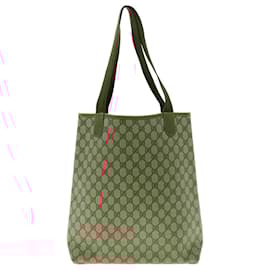 Gucci-GUCCI GG Canvas Web Sherry Line Tote Bag Beige Red Green 120.02.003 auth 39772-Red,Beige,Green