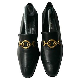 BALLY Black leather loafers Gucci style heel superb T40,5 IT Black