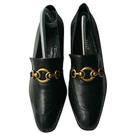 Bally-BALLY Mocassins cuir noir talon style Gucci superbes T40,5 it-Noir