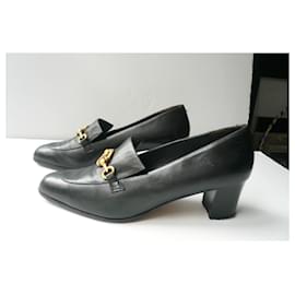 Bally-BALLY Black leather loafers Gucci style heel superb T40,5 IT-Black