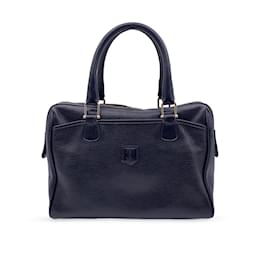 Céline-Vintage Black Leather Triomphe Handbag Satchel Bag-Black