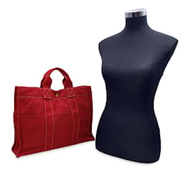 Hermès-Hermes Paris Vintage Red Canvas Cotton Fourre Tout MM Bag Tote-Red