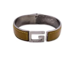 Gucci-Bracelet jonc en cuir verni jaune métal argenté avec logo G-Jaune