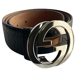 Gucci-Gucci leather belt, GG buckle-Black