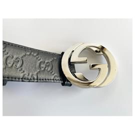 Gucci-Gucci leather belt, GG buckle-Black