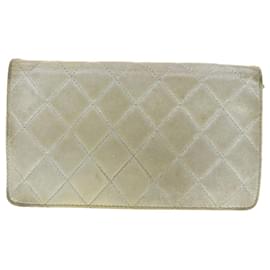 Chanel-CHANEL Matelasse Long Wallet Lamb Skin Silver CC Auth 40054-Silvery