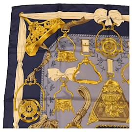 Hermès-HERMES CARRE 90 Scarf ""ETRIERS"" Silk Navy Auth cl478-Navy blue