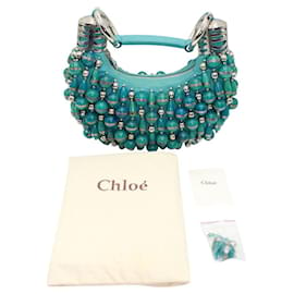 Chloé-Chloe Beaded Shoulder Bag in Blue Silk-Other