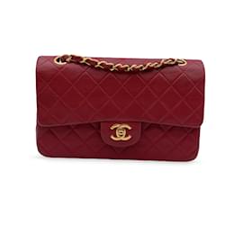 Chanel-Vintage vermelho acolchoado atemporal clássico pequeno 2.55 Bolsa 23 cm-Vermelho