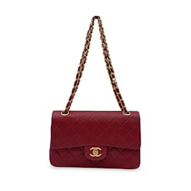 Chanel-Vintage vermelho acolchoado atemporal clássico pequeno 2.55 Bolsa 23 cm-Vermelho