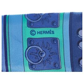 Hermès-Hermes Blue Collier de Chiens Silk Twilly Scarf-Blue
