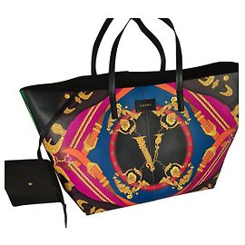 Bolsa tote de couro com estampa VERSACE Heritage - A bolsa é nova Preto Multicor