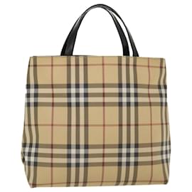 Burberry-BURBERRY Nova Check Canvas Hand Bag PVC Leather Beige Black Red Auth 39969-Black,Red,Beige