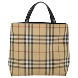 Burberry-BURBERRY Nova Check Canvas Hand Bag PVC Leather Beige Black Red Auth 39969-Black,Red,Beige