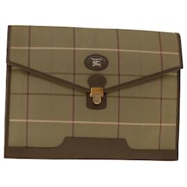 Autre Marque-Burberrys Nova Check Canvas Clutch Bag Nylon Brown Red Auth 39938-Brown,Red