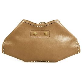 ALEXANDER MCQUEEN 'De Manta' medium size clutch light brown leather bag silver studs Beige