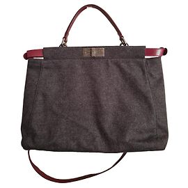 Bolsa de mão Fendi Peekaboo em lã e couro Cinza Escuro Cinza antracite