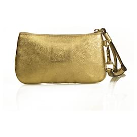 Burberry-Burberry Signature Check Silver Gold Braided Leather Clutch Bag Wristlet Handbag-Golden