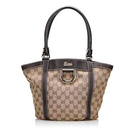 Gucci-GG Canvas Abbey D-Ring Tote Bag 211982-Brown