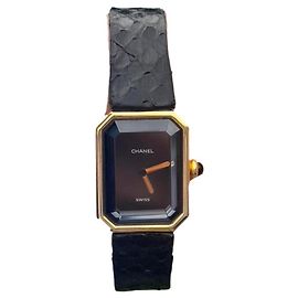 Chanel Premiere 18K Gelbgold 1982 Lederarmband Golden