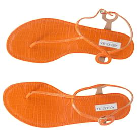 Aquazzura-Aquazzura Almost Bare Flats aus orangefarbenem Leder-Orange