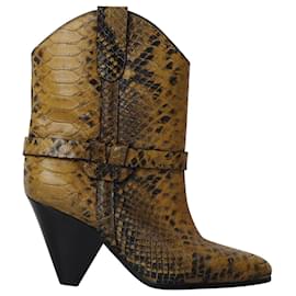 Isabel Marant-Isabel Marant Deane Snake-Effect Cowboy Boots in Yellow Cowhide Leather-Yellow,Camel