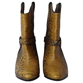 Isabel Marant-Isabel Marant Deane Snake-Effect Cowboy Boots in Yellow Cowhide Leather-Yellow,Camel