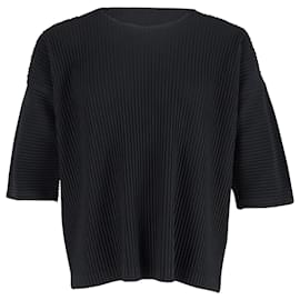 Issey Miyake-Homme Plisse Issey Miyake Short Sleeve Top in Black Polyester-Black