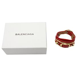 Balenciaga-Balenciaga Gold Tone Studded Giant Arena Bracelet in Red Leather-Red
