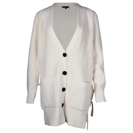 Proenza Schouler-Proenza Schouler Cardigan in maglia a costine con scollo a V in lana color crema-Bianco,Crudo