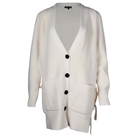 Proenza Schouler Strickjacke aus geripptem Strick mit V-Ausschnitt aus cremefarbener Wolle Weiß Roh