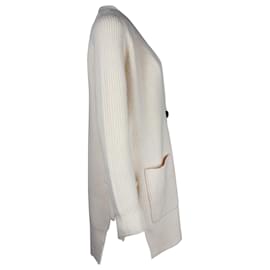 Proenza Schouler-Proenza Schouler Cardigan in maglia a costine con scollo a V in lana color crema-Bianco,Crudo