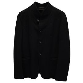 Giorgio Armani Armani Collezioni Mandarin Collar Regular Fit Sportmantel aus schwarzem Polyester Schwarz