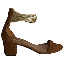 Aquazzura-Aquazzura Spin Me Around City Sandal in Brown Suede-Brown