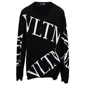 Valentino Garavani Valentino Slim-Fit Intarsienpullover aus schwarzer Wolle Schwarz