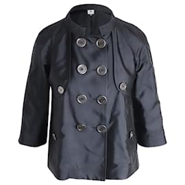 Burberry-Burberry Double-Breasted Jacket in Black Silk-Black