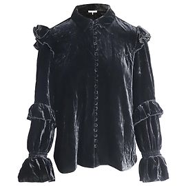 Frame Denim Viktorianische Bluse mit Rüschen aus schwarzem Samt Schwarz