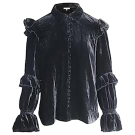 Frame Denim-Viktorianische Bluse mit Rüschen aus schwarzem Samt-Schwarz