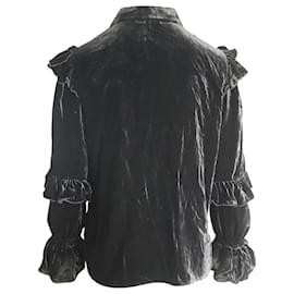 Frame Denim-Blusa vitoriana com babados em veludo preto-Preto