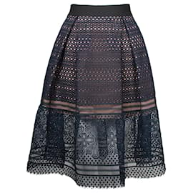 Self portrait-Self-Portrait Pleated Sofia Skirt in Navy Blue Polyester Guipure Lace -Navy blue