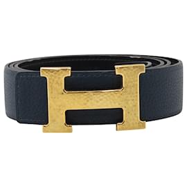 Hermès-Hermes Reversible Belt in Blue and Black Leather-Blue