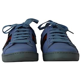 Gucci-Gucci Ace Floral Sneakers in Blue Leather-Blue