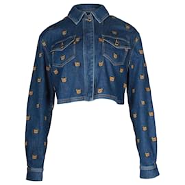 Moschino-Moschino Jaqueta jeans bordada ursinho de algodão azul-Azul