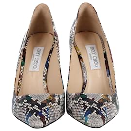 Jimmy Choo-Jimmy Choo Romy 100 Glossy Rainbow Embossed Pumps in Animal Print Leather-Other