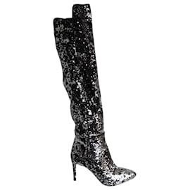 Aquazzura-Aquazzura Over The Knee Boots in Black Sequins-Black