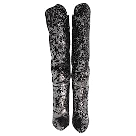 Aquazzura-Aquazzura Over The Knee Boots in Black Sequins-Black