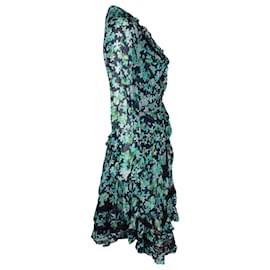 Zimmermann-Zimmermann Robe portefeuille à fleurs en viscose bleu vert-Bleu